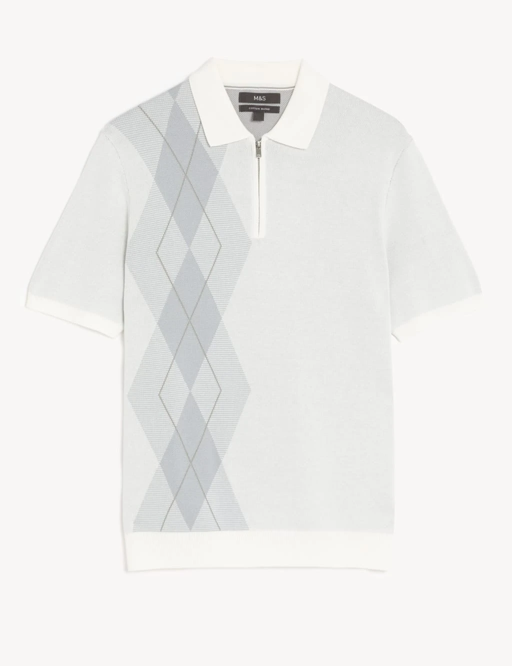 Cotton Rich Arygle Knitted Polo Shirt 2 Cotton Rich Arygle Knitted Polo Shirt - Image 2