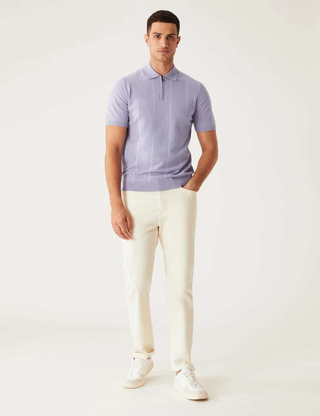 Cotton Rich Striped Knitted Polo Shirt 1 Cotton Rich Striped Knitted Polo Shirt