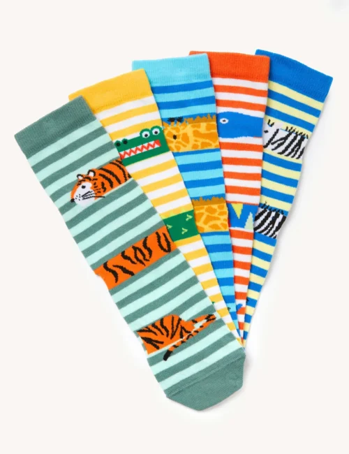 5pk Cotton Rich Animal Striped Socks