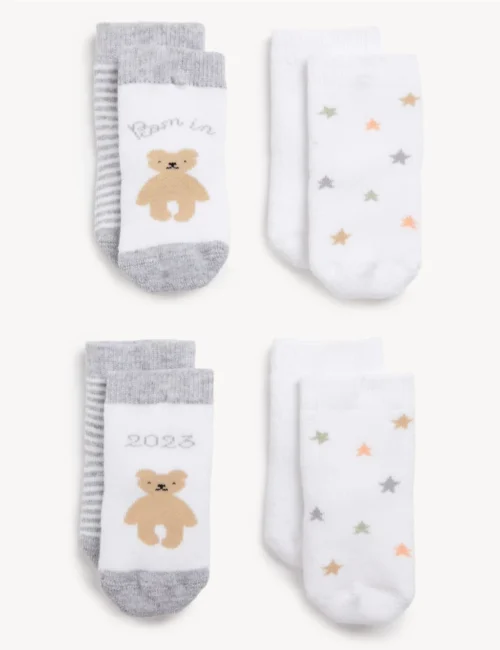 4pk Terry Born In 2023 Baby Socks (7lbs - 1 Yr)