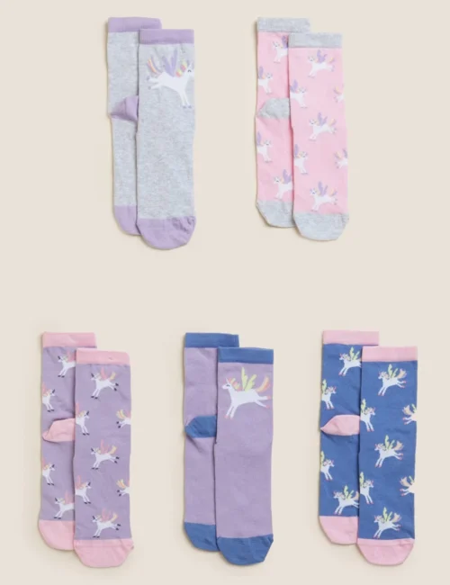 5pk Cotton Rich Unicorn Socks