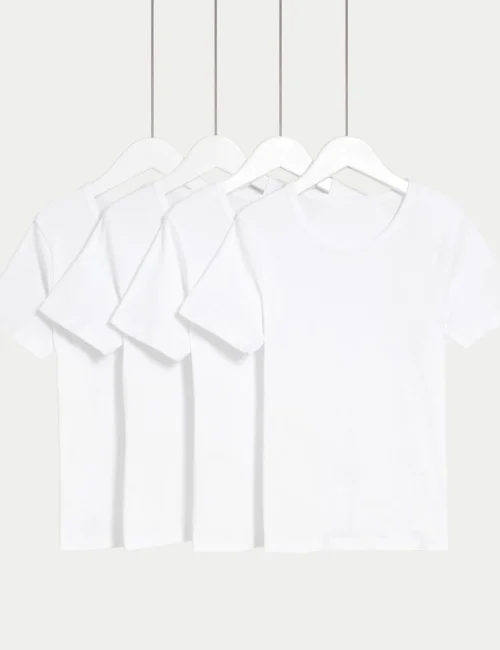 4pk Pure Cotton Short Sleeve Vests (2-16 Yrs)