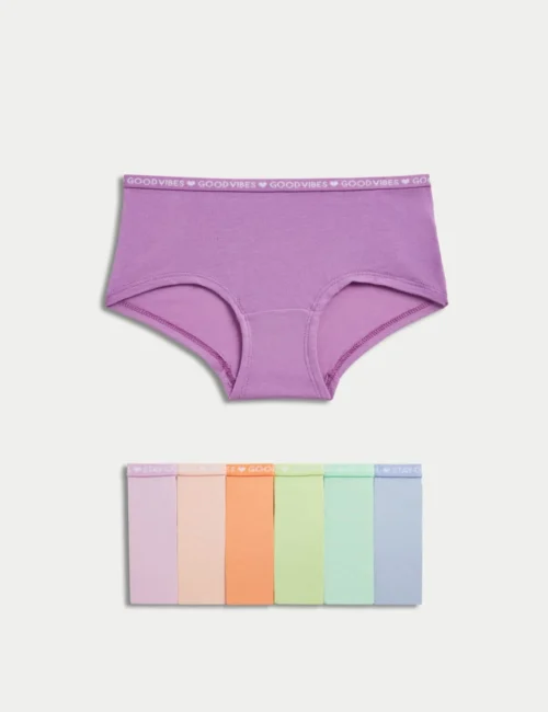 No Brand 7pk Cotton Rich Logo Waistband Shorts (5-16 Yrs)