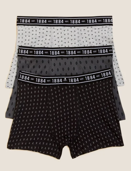 3pk Cotton With Stretch Printed Trunks