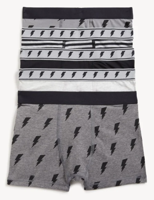 5pk Cotton Rich Bolt Trunks (5-16 Yrs)