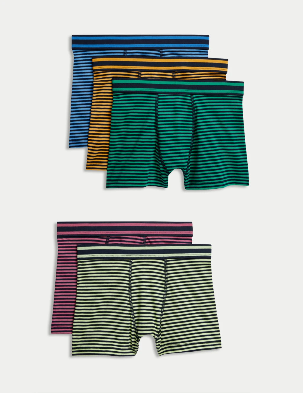 5pk Cotton Rich Striped Trunks (5-16 Yrs) 1 5pk Cotton Rich Striped Trunks (5-16 Yrs)
