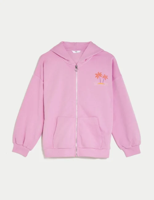 Cotton Rich Zip Palm Tree Print Hoodie (6-16 Yrs)