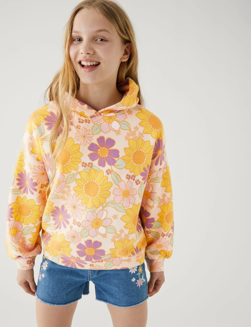 Cotton Rich Floral Hoodie (6-16 Yrs) 1 Cotton Rich Floral Hoodie (6-16 Yrs)