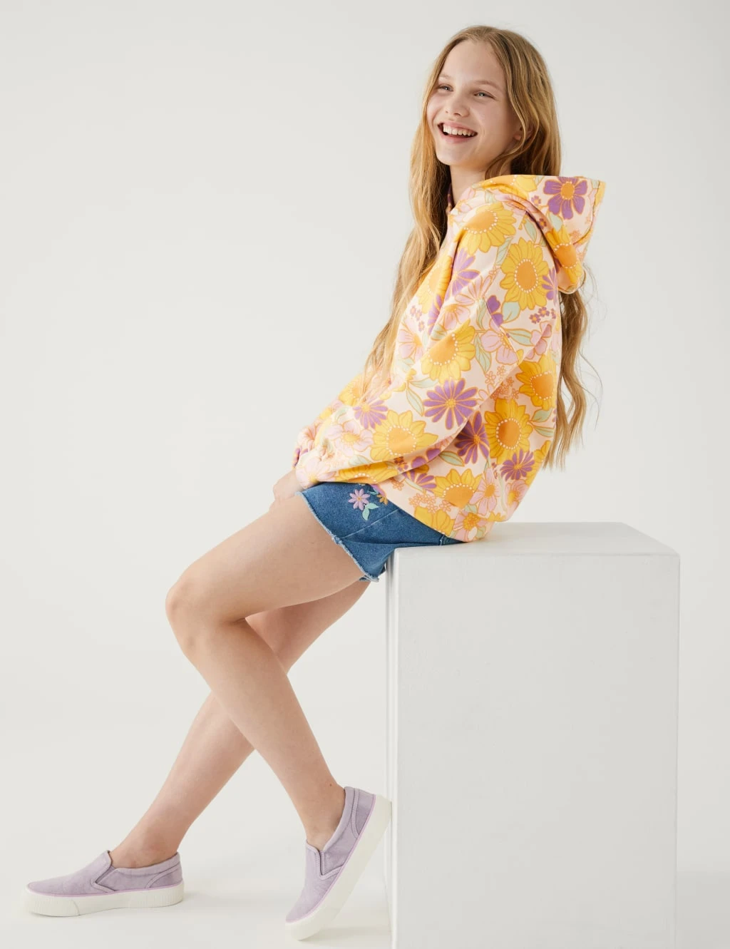 Cotton Rich Floral Hoodie (6-16 Yrs) 3 Cotton Rich Floral Hoodie (6-16 Yrs) - Image 3