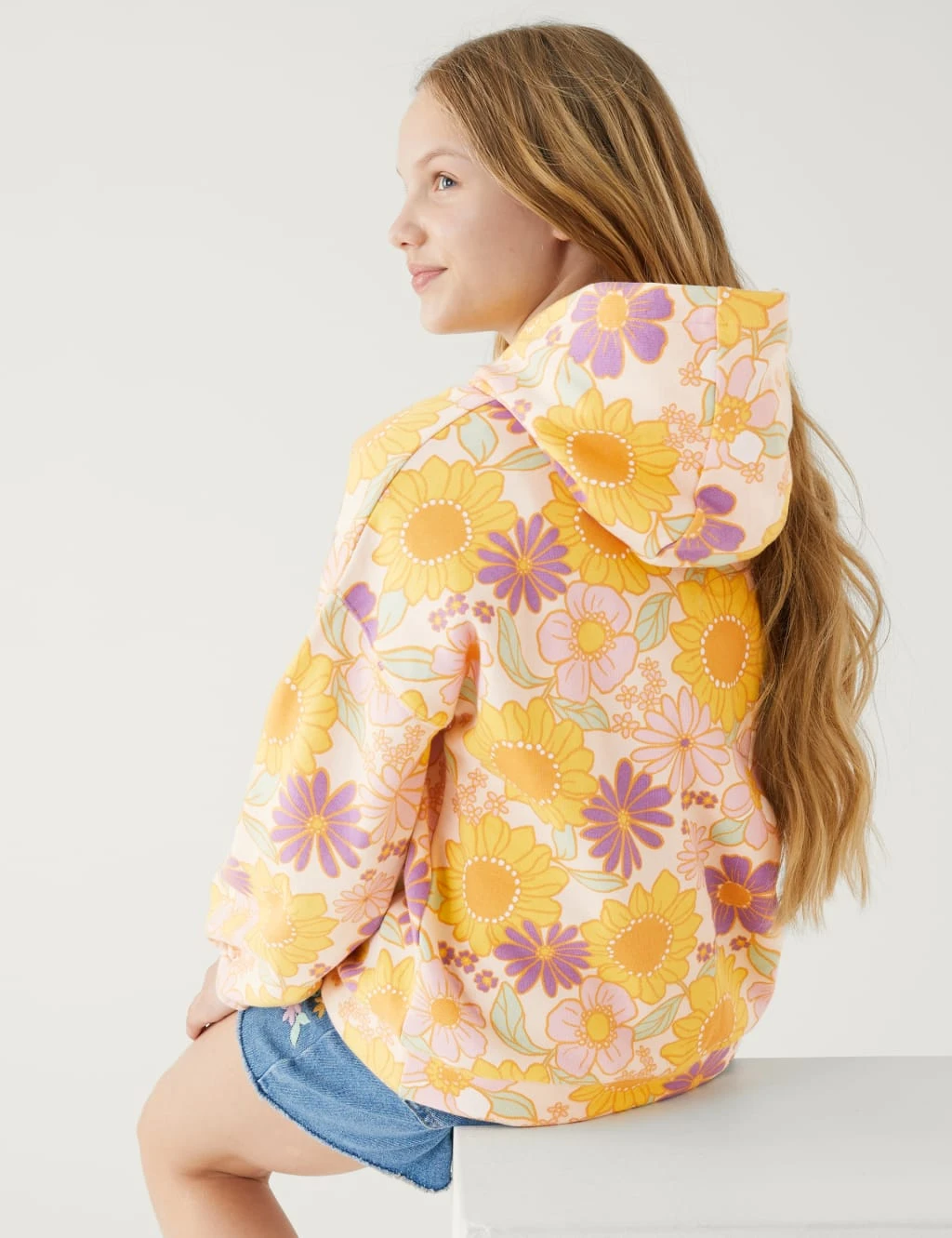 Cotton Rich Floral Hoodie (6-16 Yrs) 4 Cotton Rich Floral Hoodie (6-16 Yrs) - Image 4