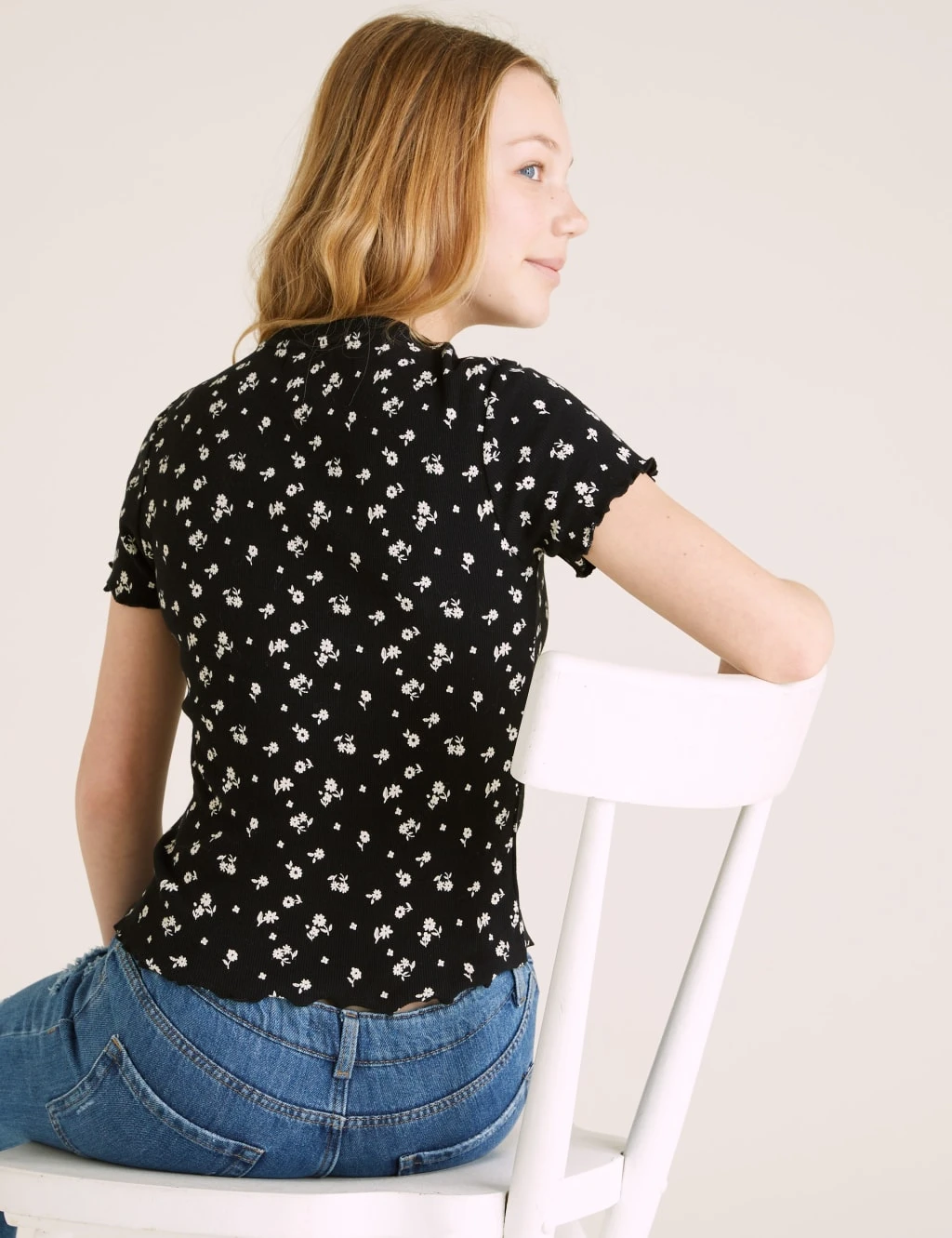 Cotton Rich Floral Print Ribbed T-shirt (6-16 Yrs) 4 Cotton Rich Floral Print Ribbed T-shirt (6-16 Yrs) - Image 4