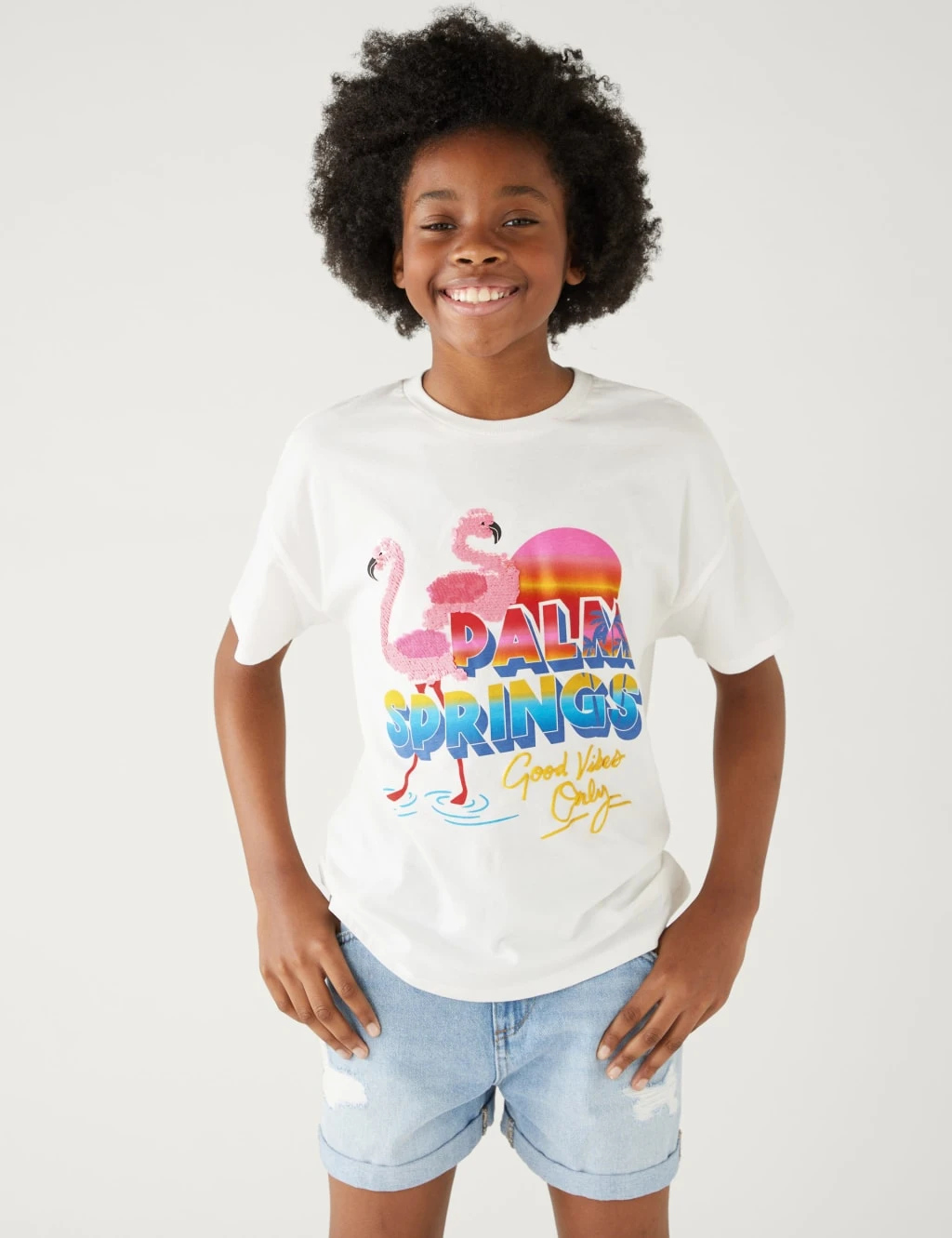 Pure Cotton Sequin Flamingo T-Shirt (6 - 16 Yrs) 1 Pure Cotton Sequin Flamingo T-Shirt (6 - 16 Yrs)