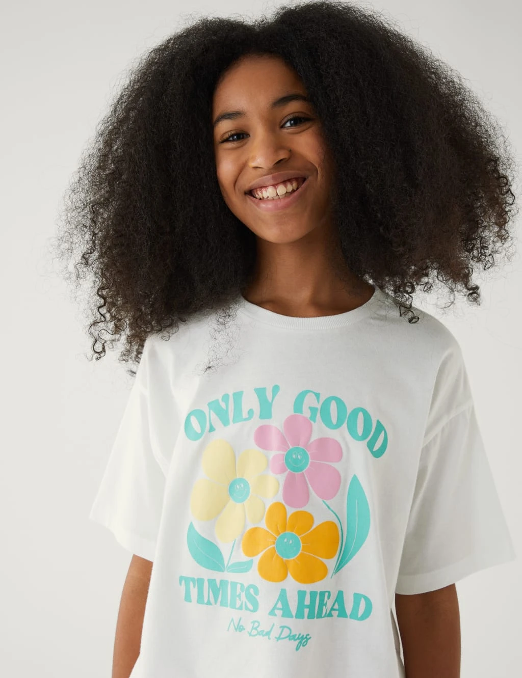 Pure Cotton Floral Slogan T-Shirt (6-16 Yrs) 1 Pure Cotton Floral Slogan T-Shirt (6-16 Yrs)