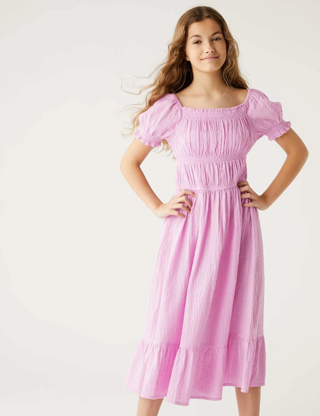 Cotton Rich Shirred Dress (6 - 16 Yrs) 1 Cotton Rich Shirred Dress (6 - 16 Yrs)