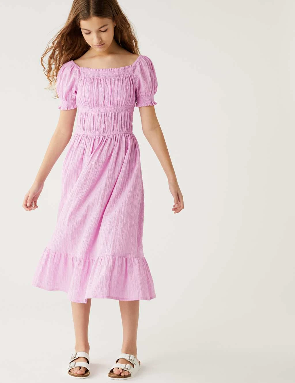 Cotton Rich Shirred Dress (6 - 16 Yrs) 3 Cotton Rich Shirred Dress (6 - 16 Yrs) - Image 3
