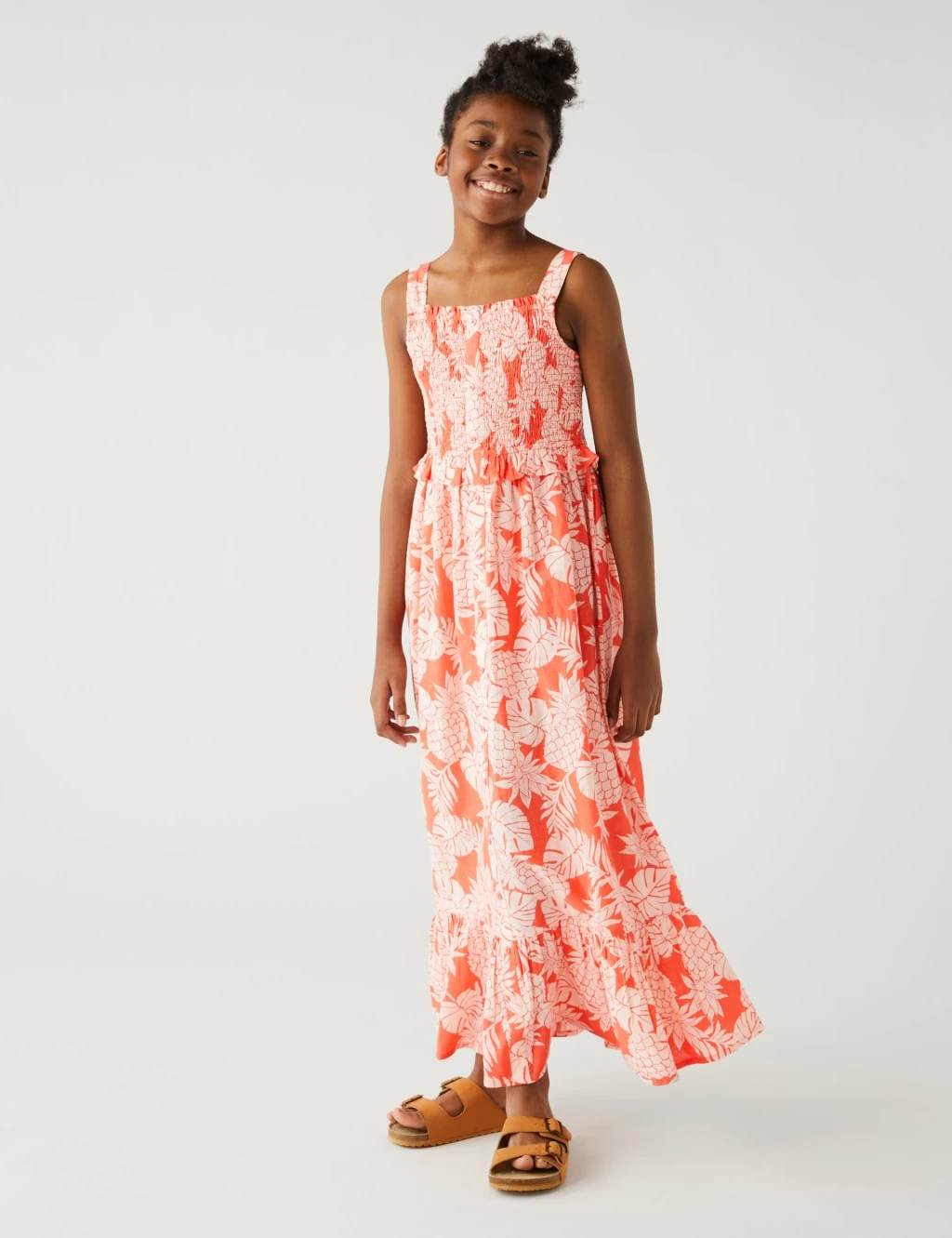 Pure Cotton Pineapple Print Maxi Dress (6-16 Yrs) 1 Pure Cotton Pineapple Print Maxi Dress (6-16 Yrs)