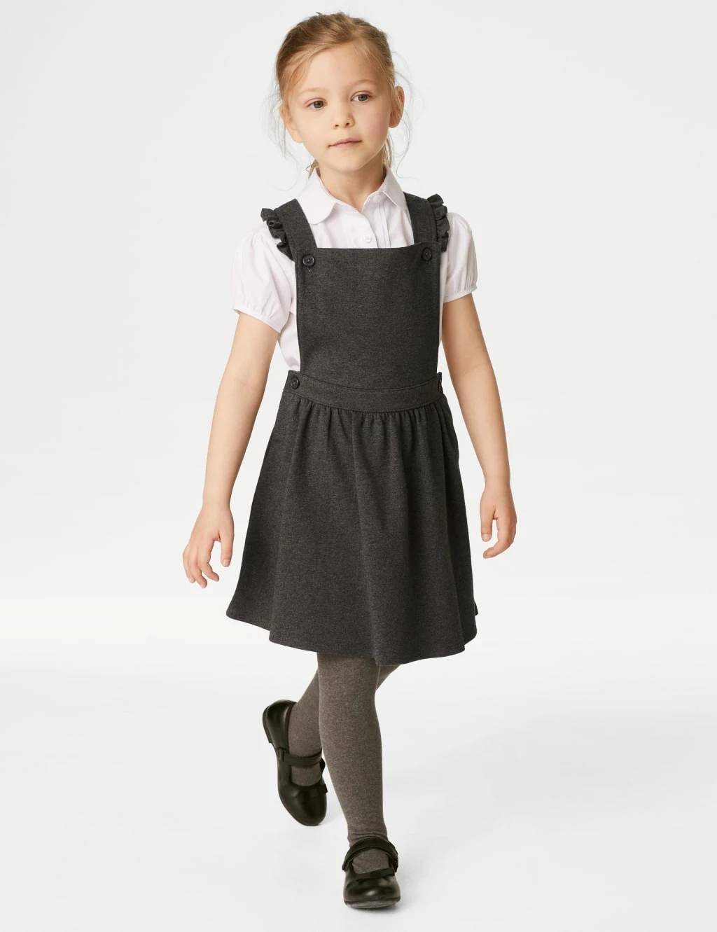 Girls' Jersey Frilled School Pinafore (2-12 Yrs) 1 Girls' Jersey Frilled School Pinafore (2-12 Yrs)