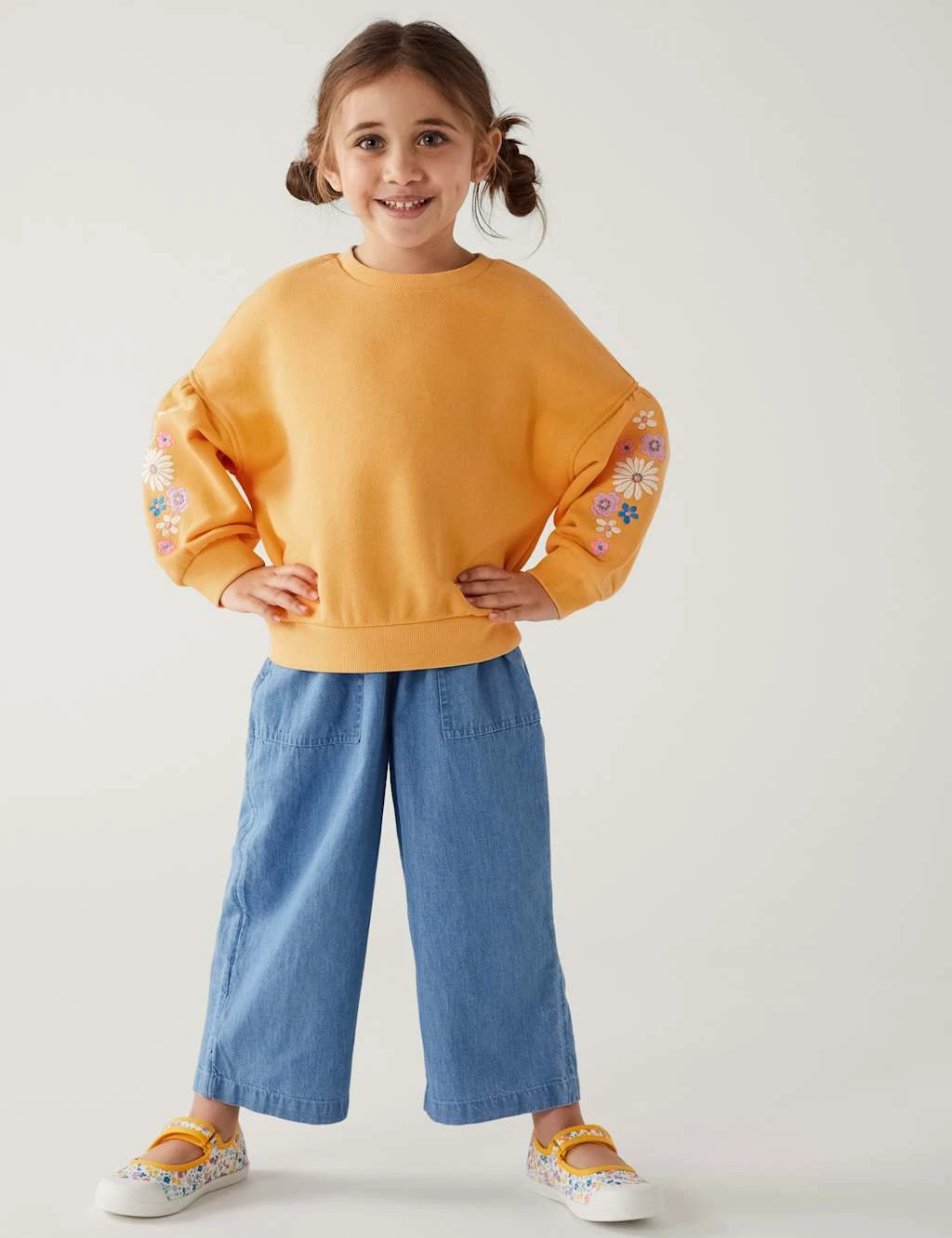 Cotton Rich Flower Embroidered Sweatshirt (2-8 Yrs) 3 Cotton Rich Flower Embroidered Sweatshirt (2-8 Yrs) - Image 3