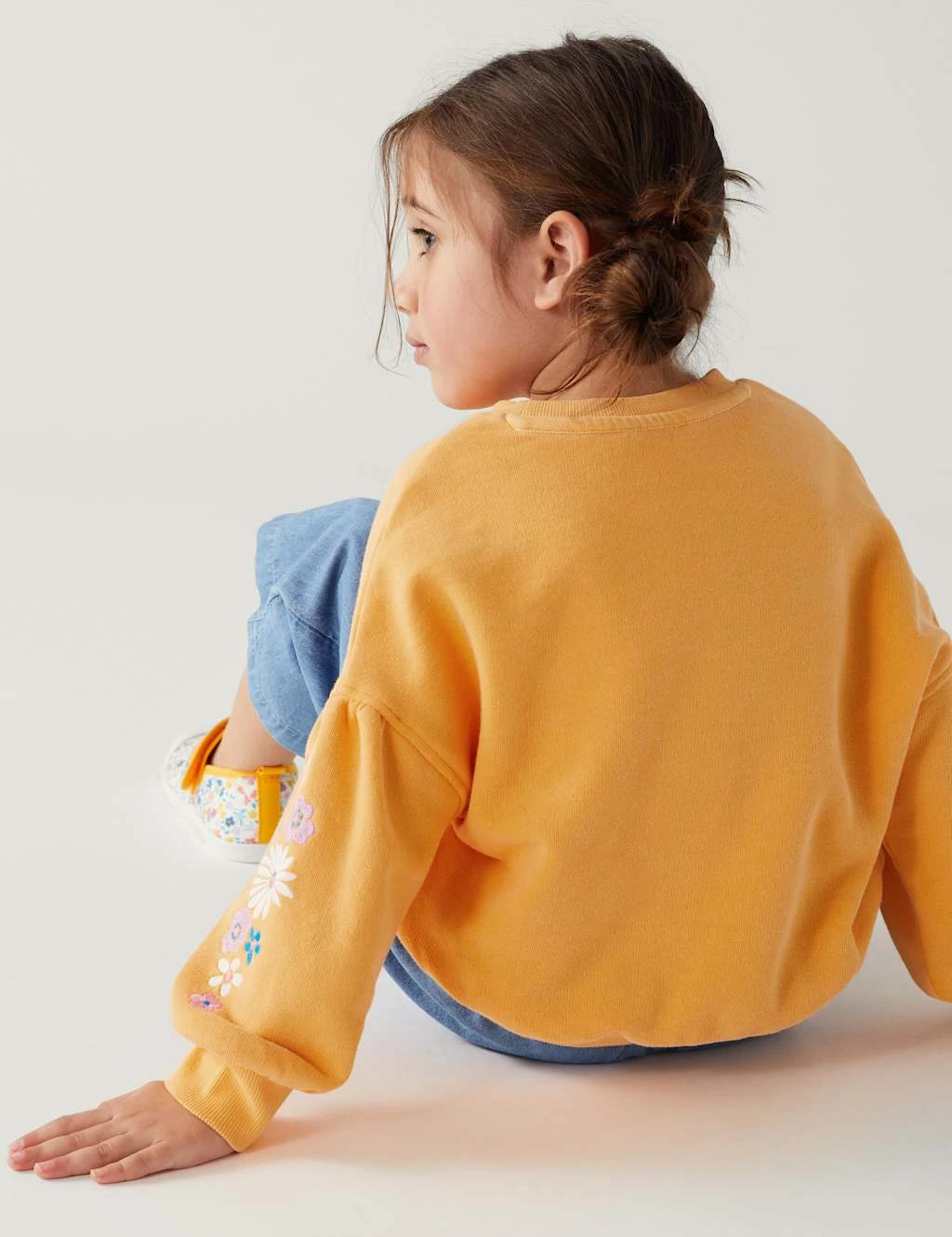 Cotton Rich Flower Embroidered Sweatshirt (2-8 Yrs) 4 Cotton Rich Flower Embroidered Sweatshirt (2-8 Yrs) - Image 4