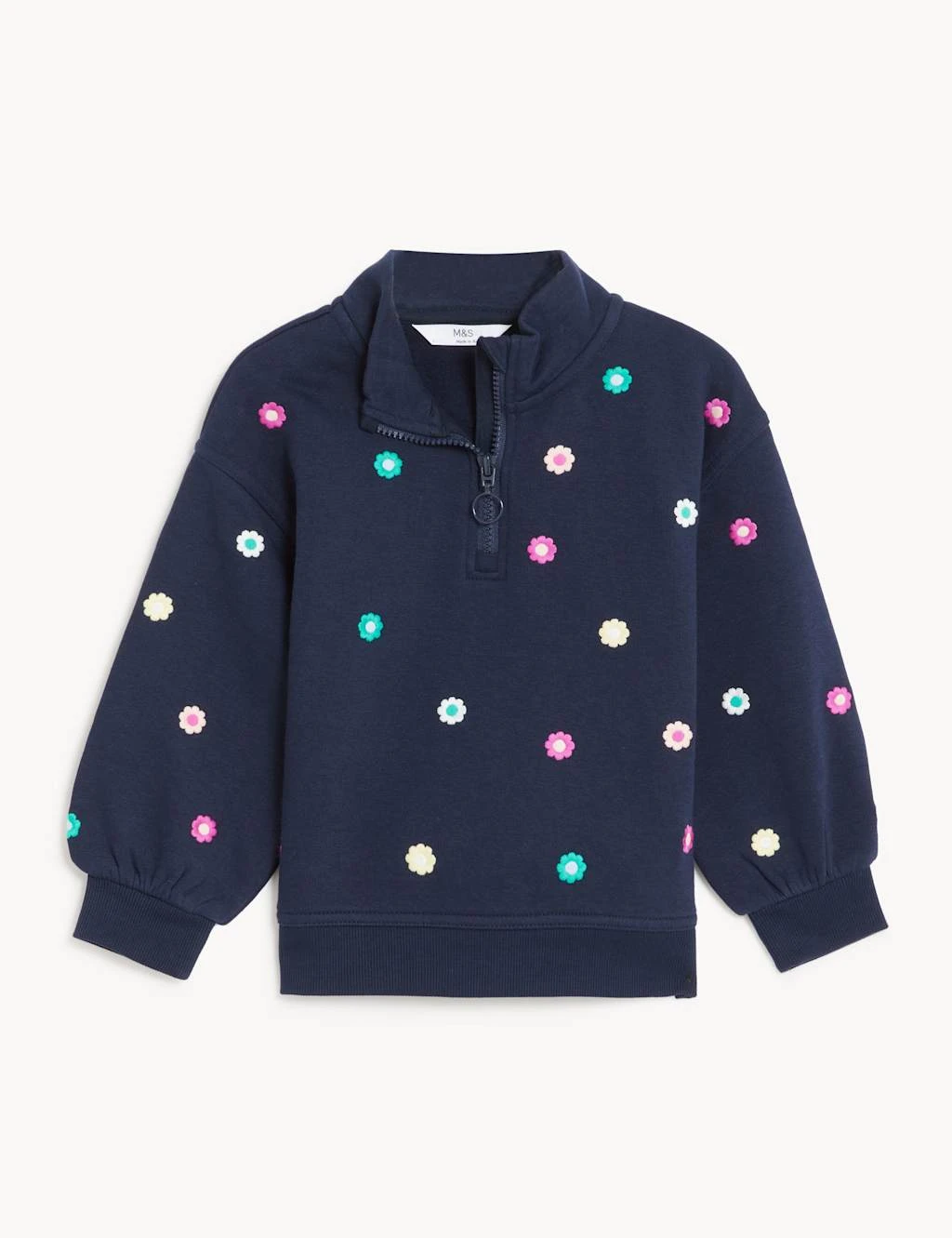Cotton Rich Floral Half Zip Sweatshirt (2-8 Yrs) 2 Cotton Rich Floral Half Zip Sweatshirt (2-8 Yrs) - Image 2
