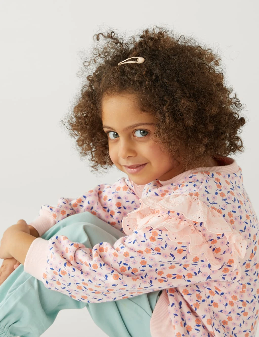 Cotton Rich Frill Floral Sweatshirt (2-8 Yrs) 1 Cotton Rich Frill Floral Sweatshirt (2-8 Yrs)