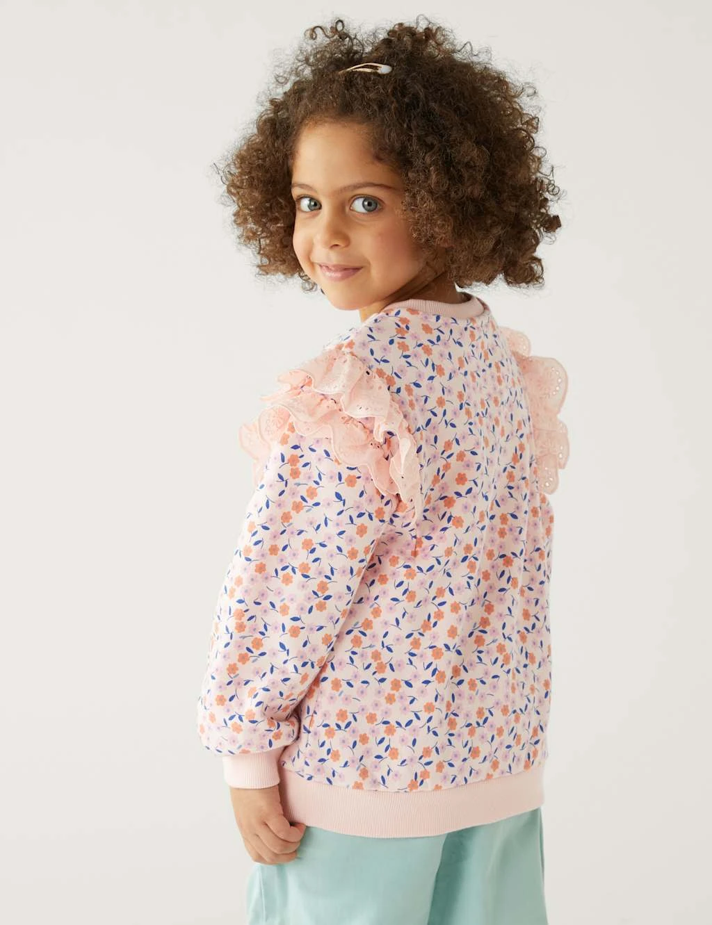 Cotton Rich Frill Floral Sweatshirt (2-8 Yrs) 4 Cotton Rich Frill Floral Sweatshirt (2-8 Yrs) - Image 4