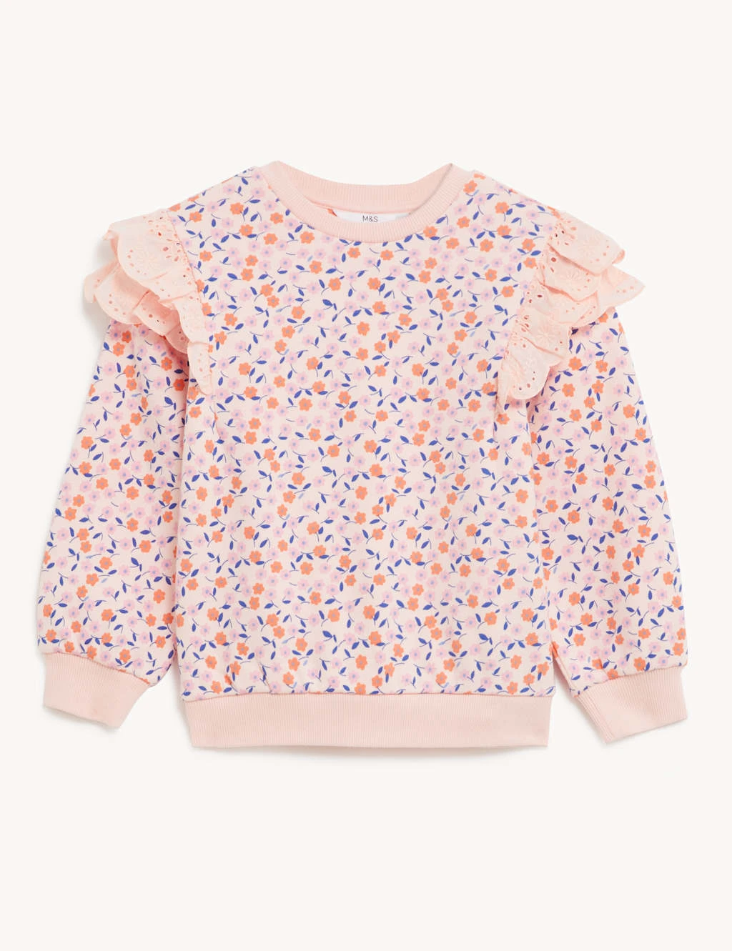 Cotton Rich Frill Floral Sweatshirt (2-8 Yrs) 2 Cotton Rich Frill Floral Sweatshirt (2-8 Yrs) - Image 2