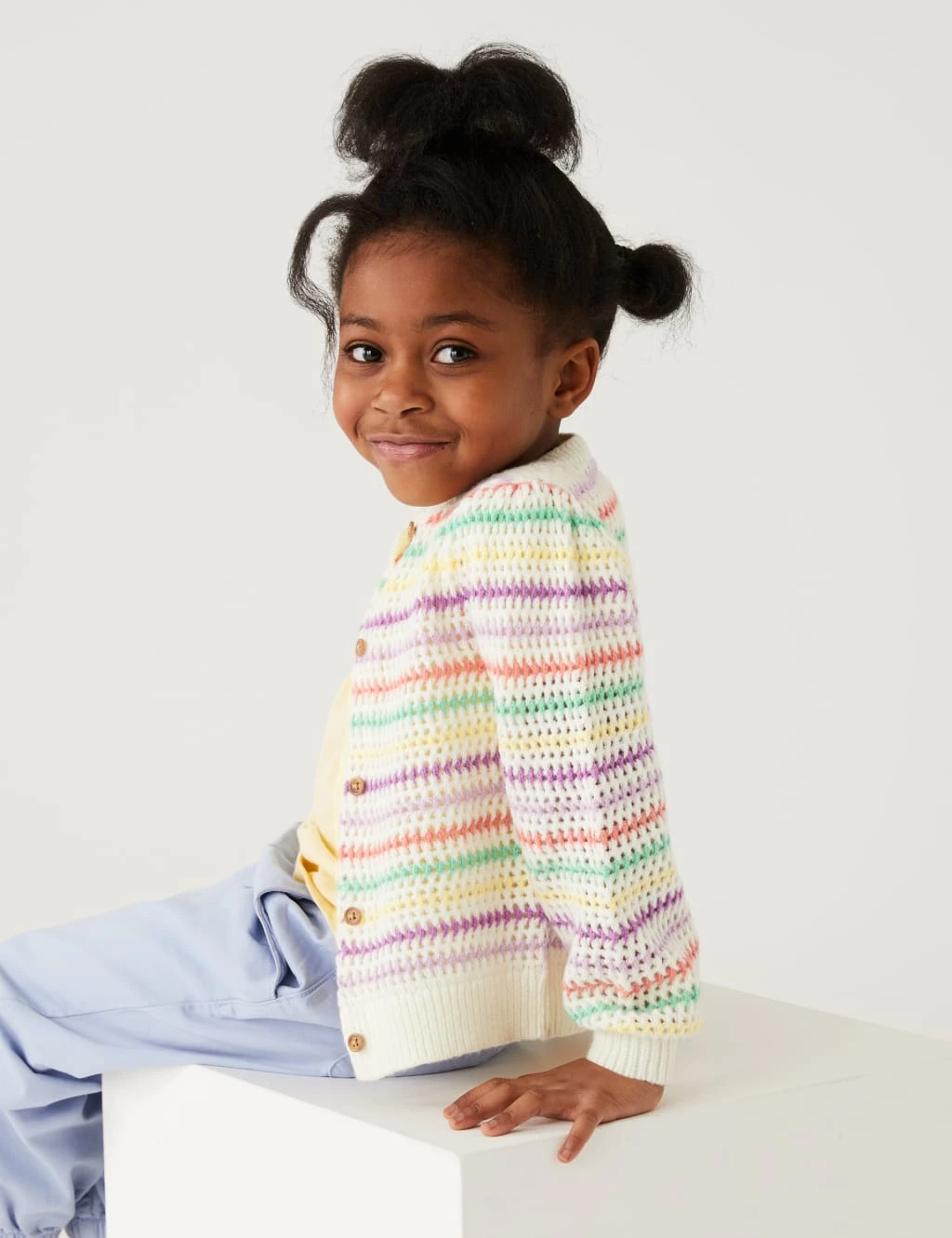 Cotton Rich Knitted Striped Cardigan (2-8 Yrs) 3 Cotton Rich Knitted Striped Cardigan (2-8 Yrs) - Image 3