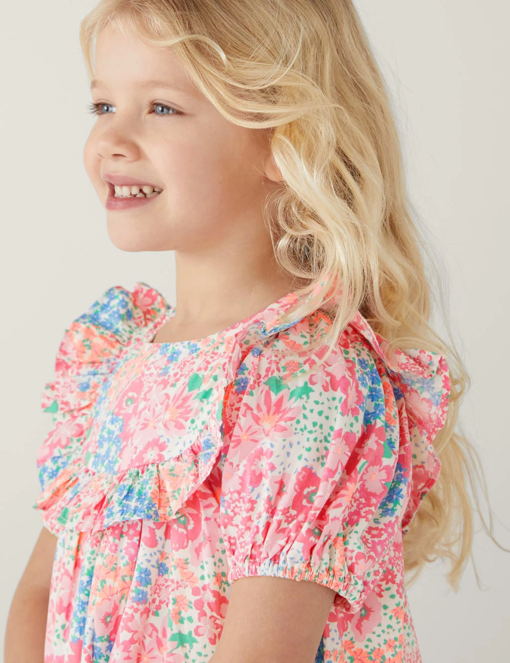 Pure Cotton Floral Frill Dress (2-8 Yrs) 3 Pure Cotton Floral Frill Dress (2-8 Yrs) - Image 3