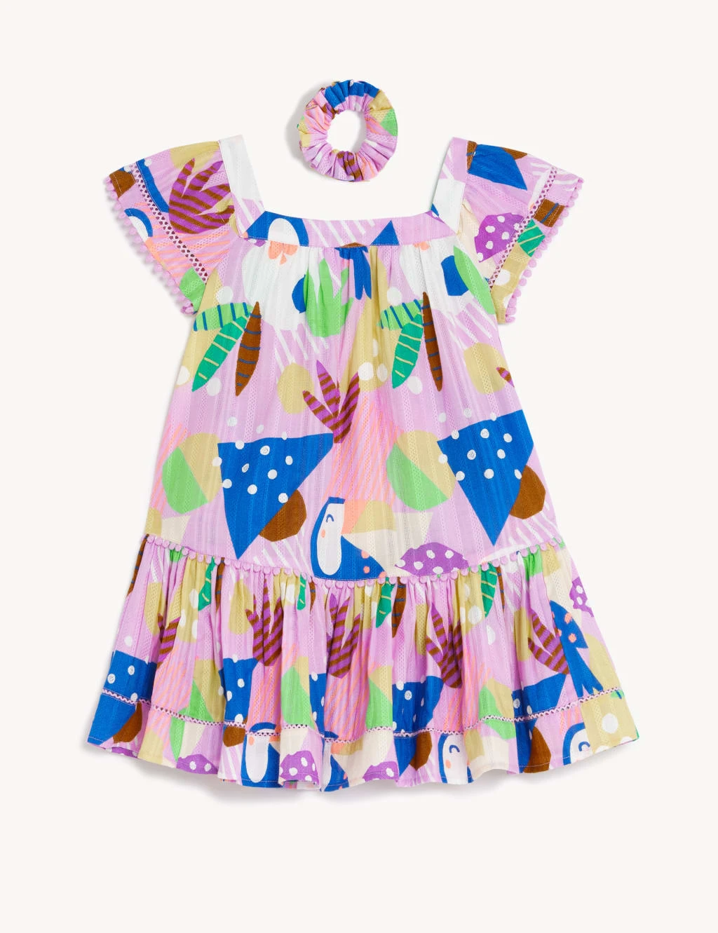 2pc Pure Cotton Printed Dress & Scrunchie (2-8 Yrs) 2 2pc Pure Cotton Printed Dress & Scrunchie (2-8 Yrs) - Image 2