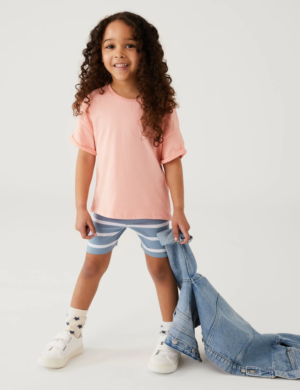 5pk Cotton Rich Striped & Plain Shorts (2-8 Yrs) 2 5pk Cotton Rich Striped & Plain Shorts (2-8 Yrs) - Image 2