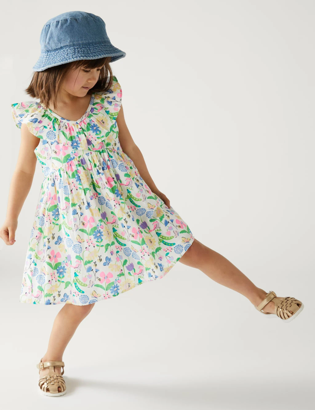 Pure Cotton Garden Floral Dress (2-8 Yrs) 1 Pure Cotton Garden Floral Dress (2-8 Yrs)