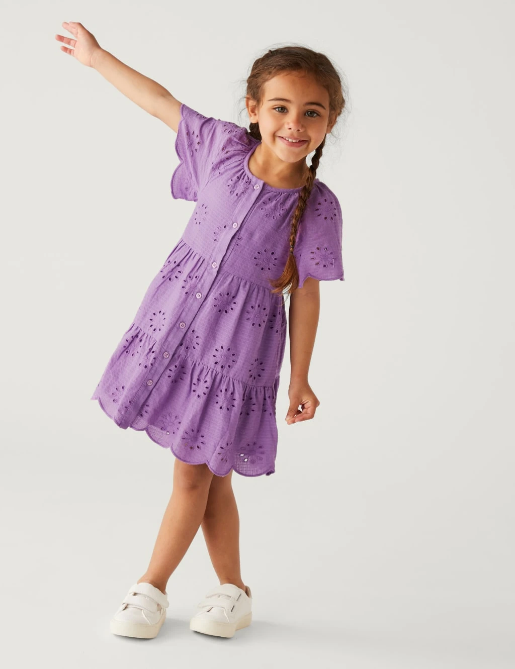 Pure Cotton Broderie Dress (2-8 Yrs) 1 Pure Cotton Broderie Dress (2-8 Yrs)