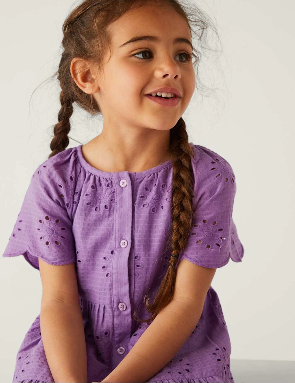 Pure Cotton Broderie Dress (2-8 Yrs) 3 Pure Cotton Broderie Dress (2-8 Yrs) - Image 3
