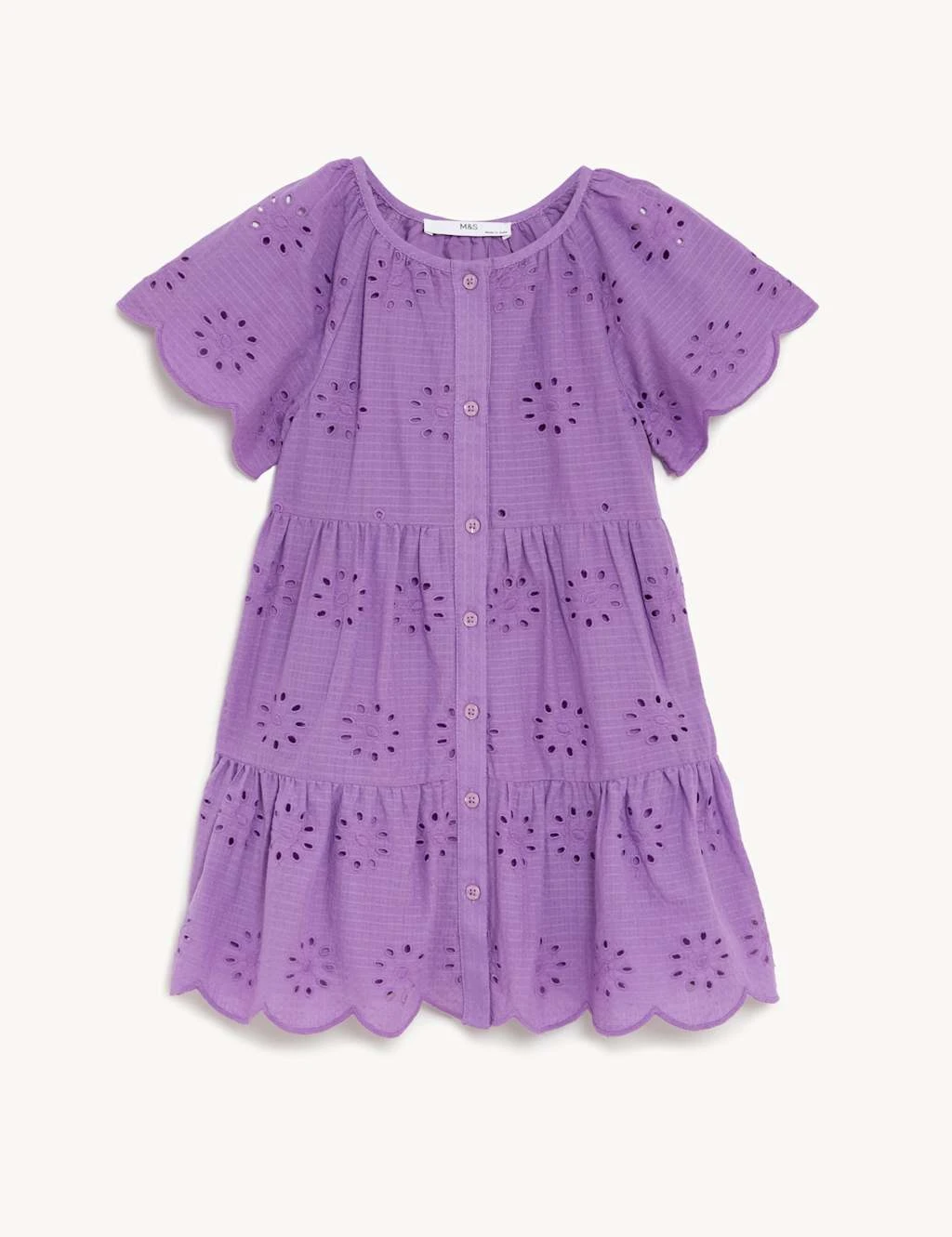 Pure Cotton Broderie Dress (2-8 Yrs) 2 Pure Cotton Broderie Dress (2-8 Yrs) - Image 2