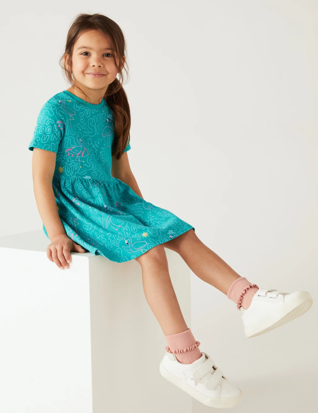 Pure Cotton Flamingo Dress (2-8 Yrs) 1 Pure Cotton Flamingo Dress (2-8 Yrs)