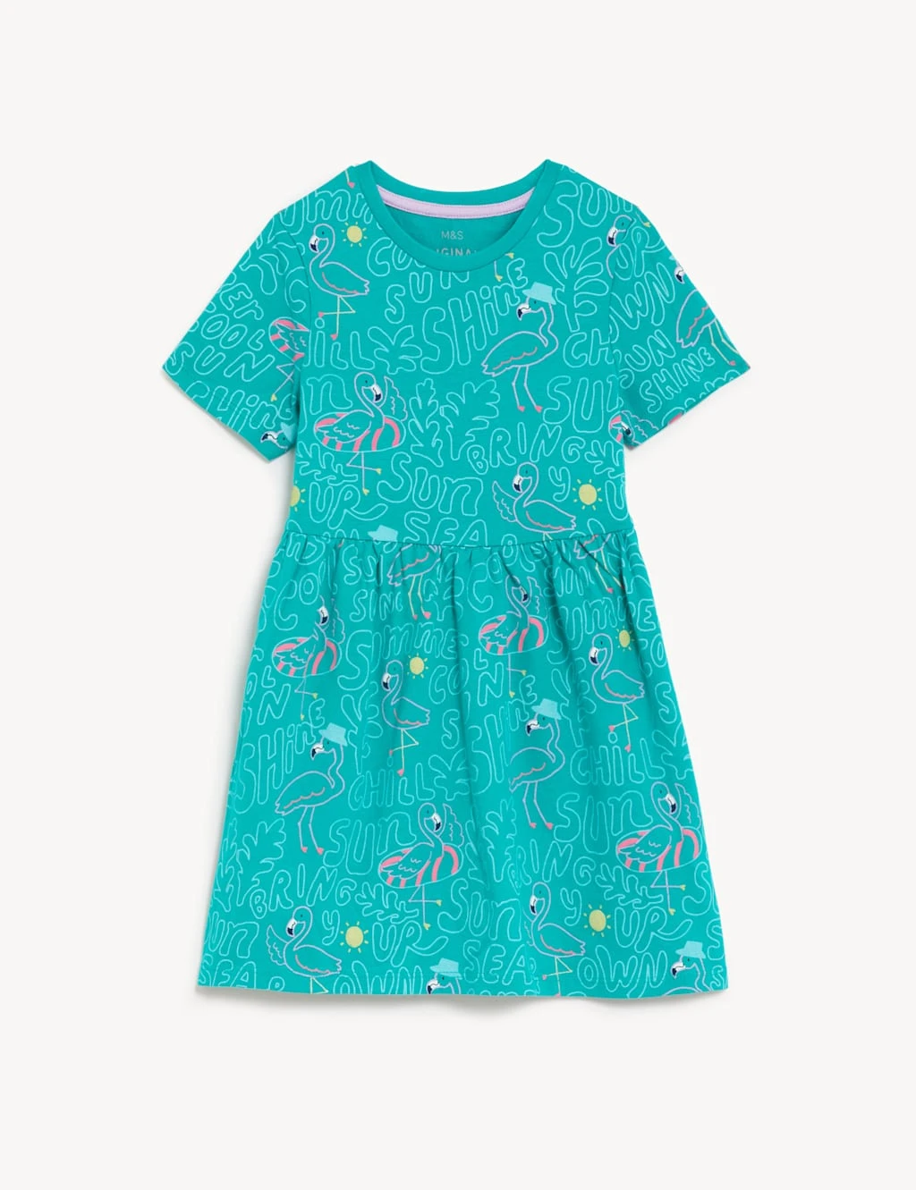Pure Cotton Flamingo Dress (2-8 Yrs) 2 Pure Cotton Flamingo Dress (2-8 Yrs) - Image 2