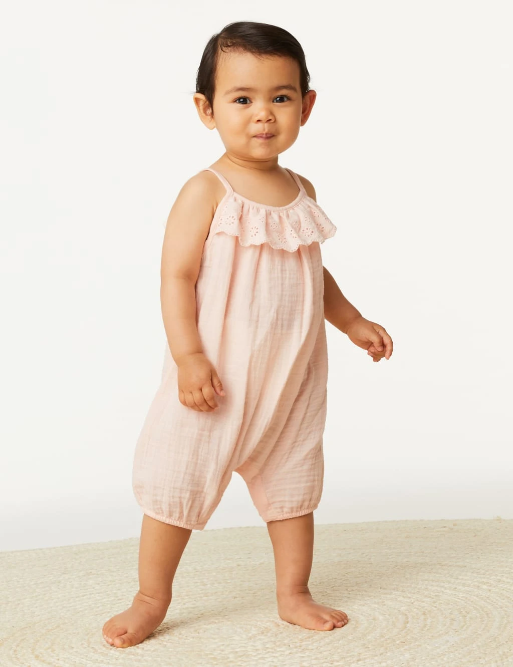 Pure Cotton Broderie Romper (0-3 Yrs) 1 Pure Cotton Broderie Romper (0-3 Yrs)