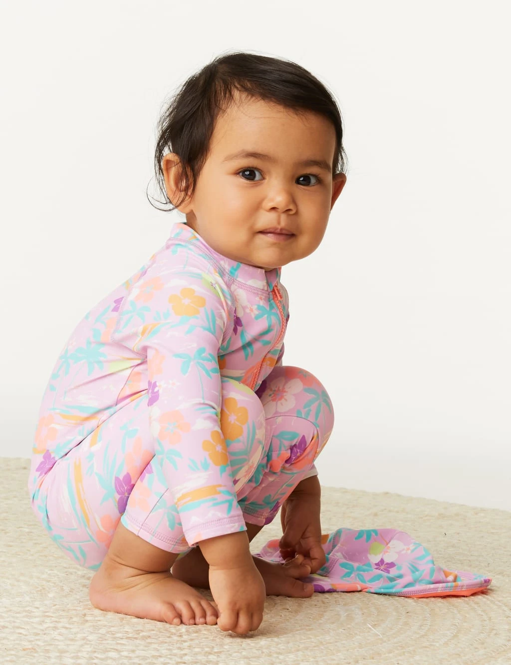 2pc Tropical Short Leg Swimsuit & Hat Set (0-3 Yrs) 1 2pc Tropical Short Leg Swimsuit & Hat Set (0-3 Yrs)