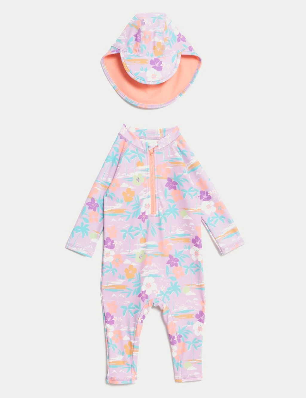 2pc Tropical Short Leg Swimsuit & Hat Set (0-3 Yrs) 2 2pc Tropical Short Leg Swimsuit & Hat Set (0-3 Yrs) - Image 2