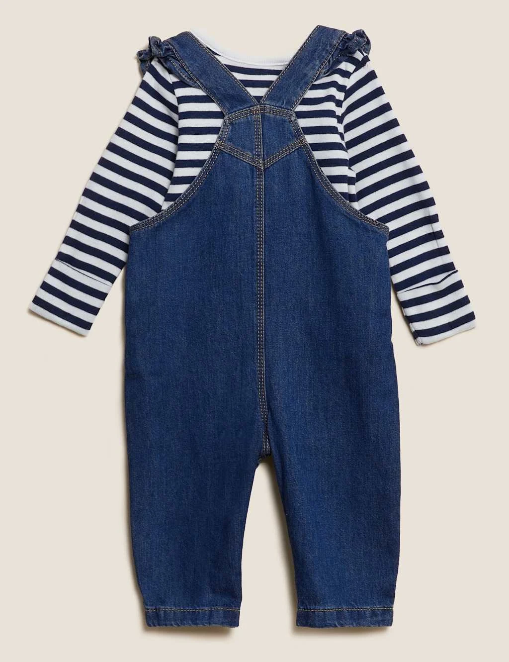 2pc Pure Cotton Denim Dungaree Outfit (0-3 Yrs) 2 2pc Pure Cotton Denim Dungaree Outfit (0-3 Yrs) - Image 2