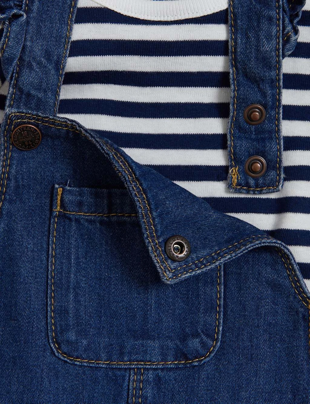 2pc Pure Cotton Denim Dungaree Outfit (0-3 Yrs) 5 2pc Pure Cotton Denim Dungaree Outfit (0-3 Yrs) - Image 5