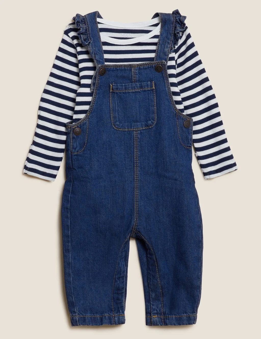 2pc Pure Cotton Denim Dungaree Outfit (0-3 Yrs) 1 2pc Pure Cotton Denim Dungaree Outfit (0-3 Yrs)