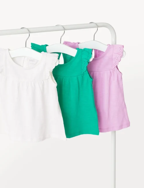 3pk Pure Cotton Frill Tops (0-3 Yrs)
