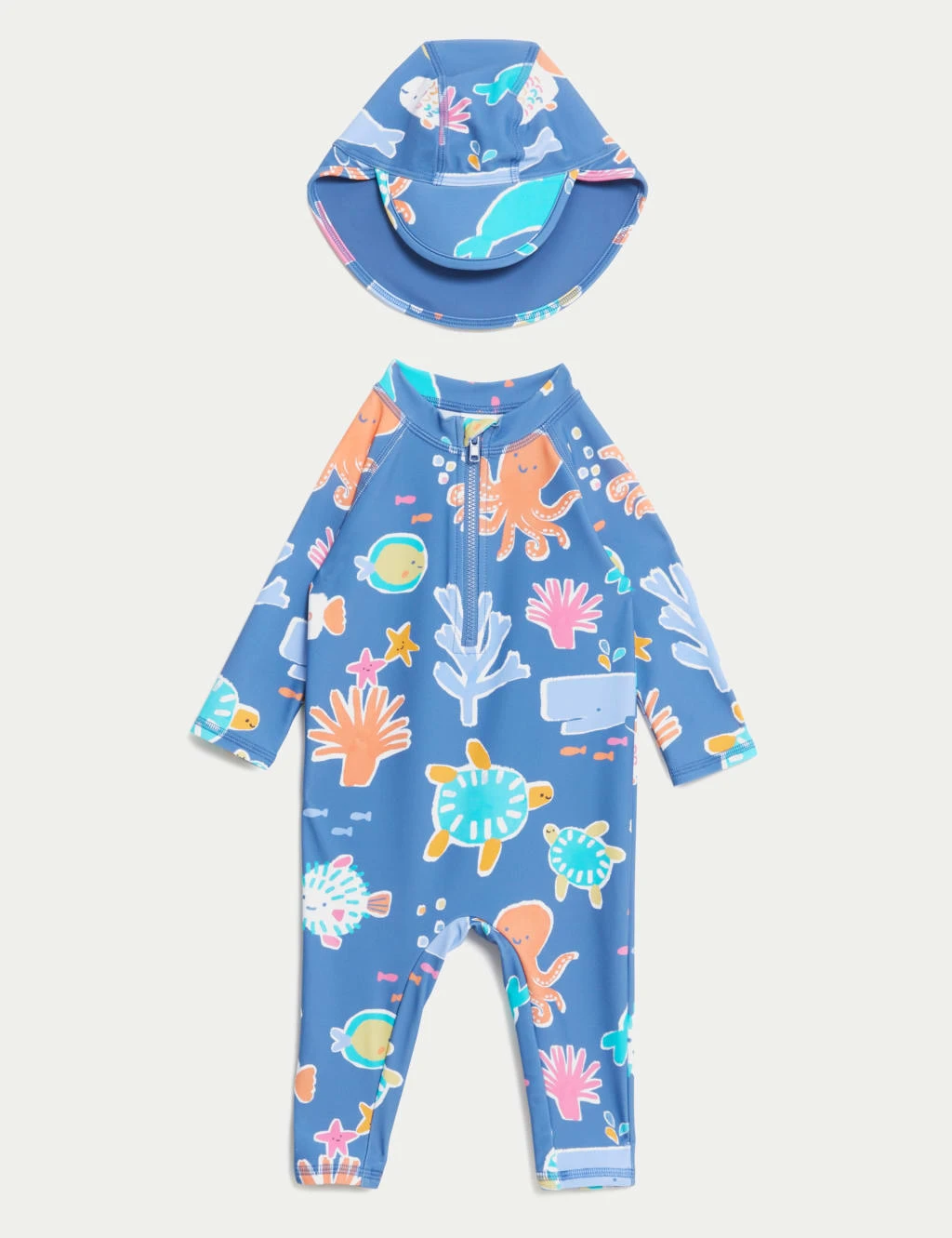 2pc Sealife Swimsuit & Hat Set (0-3 Yrs) 2 2pc Sealife Swimsuit & Hat Set (0-3 Yrs) - Image 2