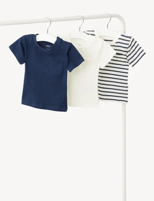 3pk Pure Cotton Popper Fastening T-shirts (0-3 Yrs)