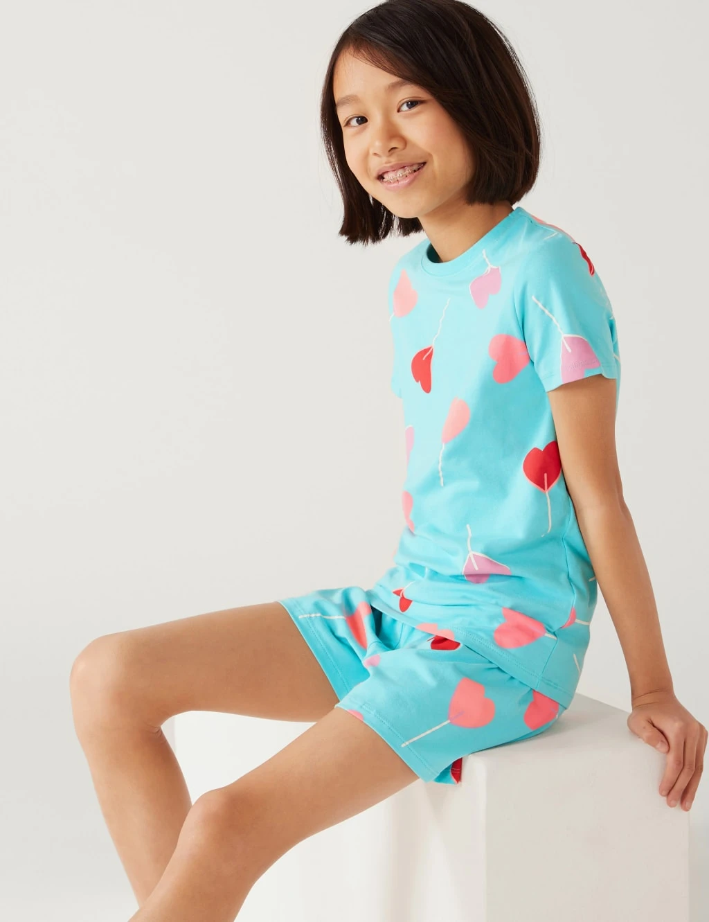 Cotton Rich Heart Lolly Short Pyjama Set (7-16 Yrs) 1 Cotton Rich Heart Lolly Short Pyjama Set (7-16 Yrs)