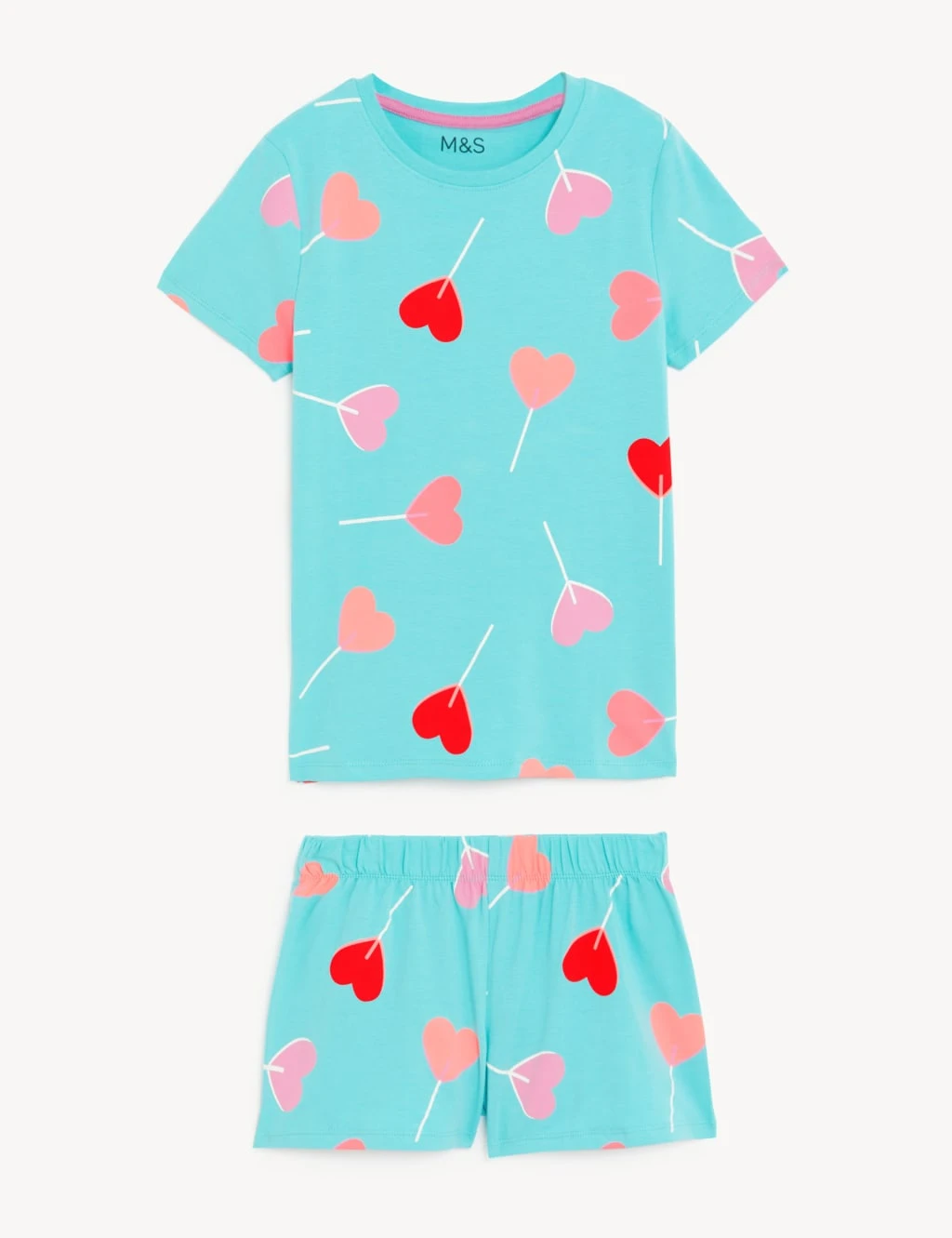 Cotton Rich Heart Lolly Short Pyjama Set (7-16 Yrs) 2 Cotton Rich Heart Lolly Short Pyjama Set (7-16 Yrs) - Image 2