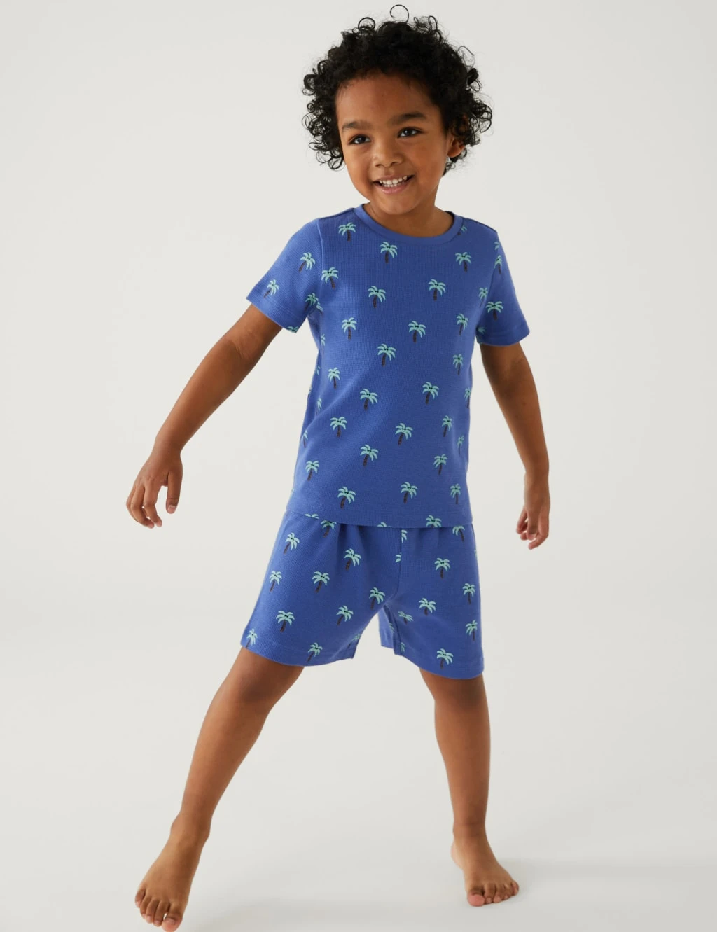 Pure Cotton Palm Tree Waffle Short Pyjama Set (1-8 Yrs) 1 Pure Cotton Palm Tree Waffle Short Pyjama Set (1-8 Yrs)