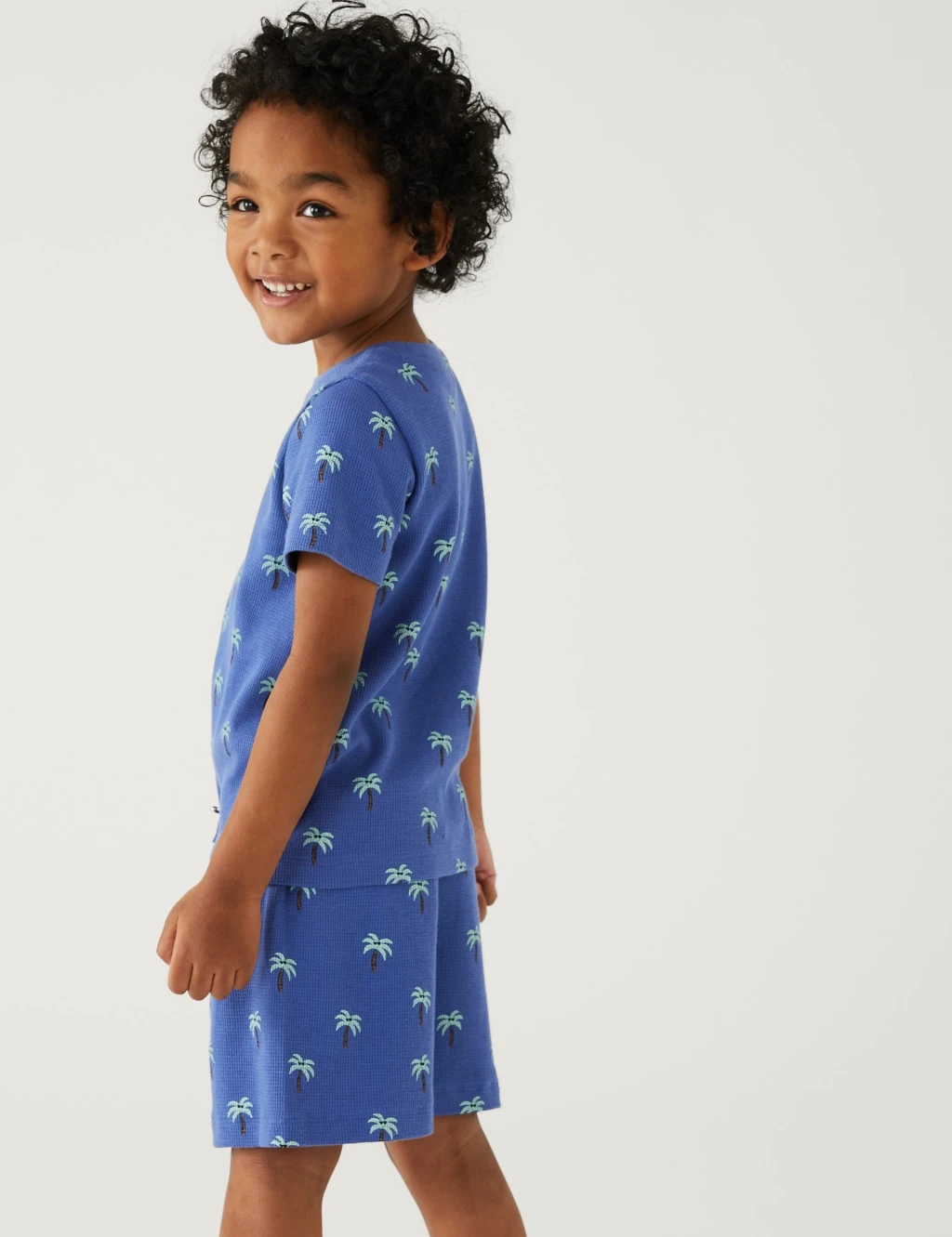 Pure Cotton Palm Tree Waffle Short Pyjama Set (1-8 Yrs) 3 Pure Cotton Palm Tree Waffle Short Pyjama Set (1-8 Yrs) - Image 3